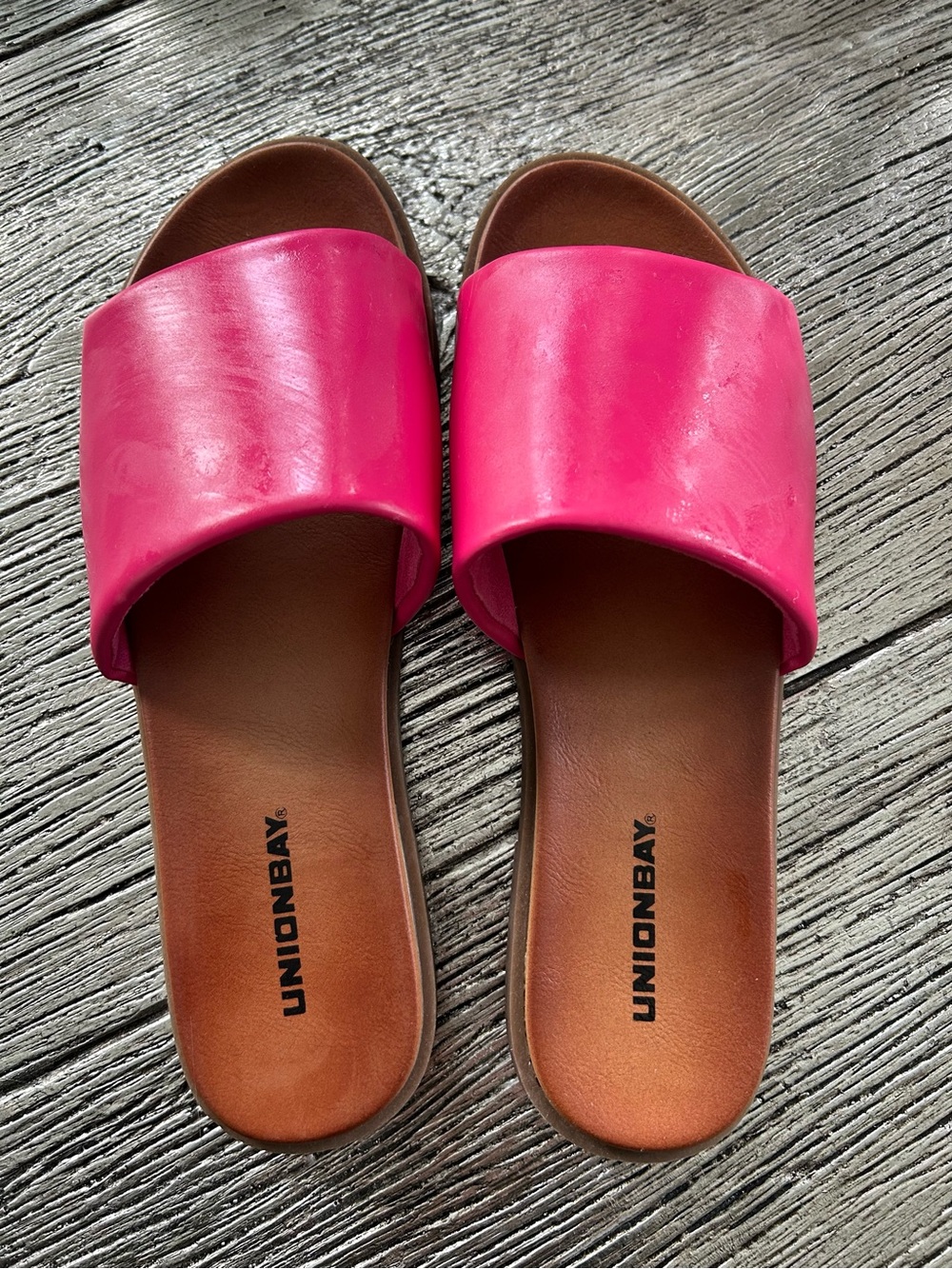 UNIONBAY Hot Pink Wide-Band Slide Sandals